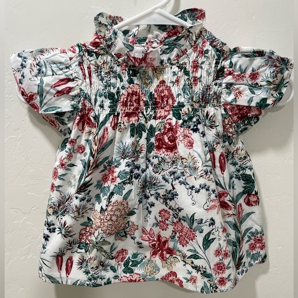 Janie and Jack Girl’s Size 3 The Olivia Smocked Top Short Bubble Sleeves Floral - Picture 2 of 13